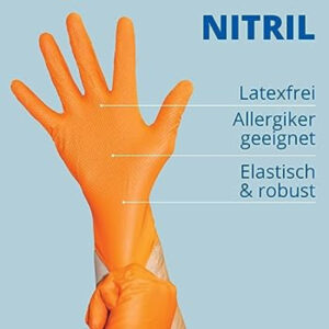 Vienkartinės nitrilo pirštinės be pudros SolidSafety High Grip, oranžinės
